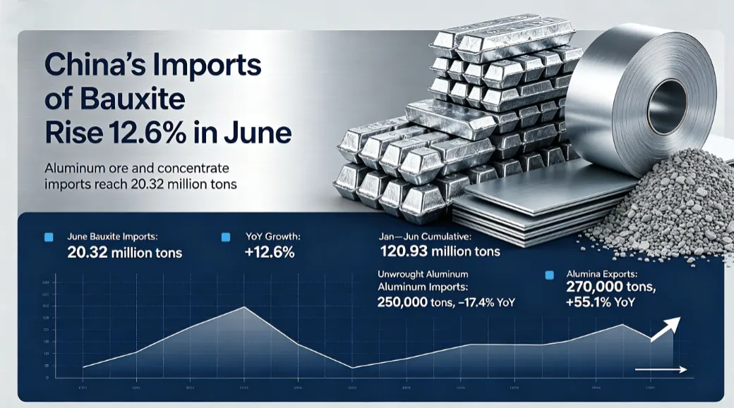 Import boksytu i jego koncentratów do Chin w czerwcu osiągnął 20,32 mln ton, co oznacza wzrost o 12,6% rok do roku.